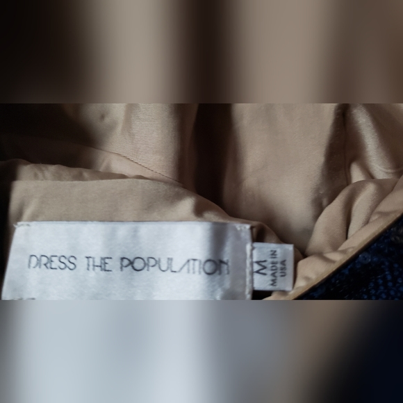 Dress the Population Long Sleeve Sequin Blue & Gold Women's Medium Deep V BACK - Picture 8 of 11